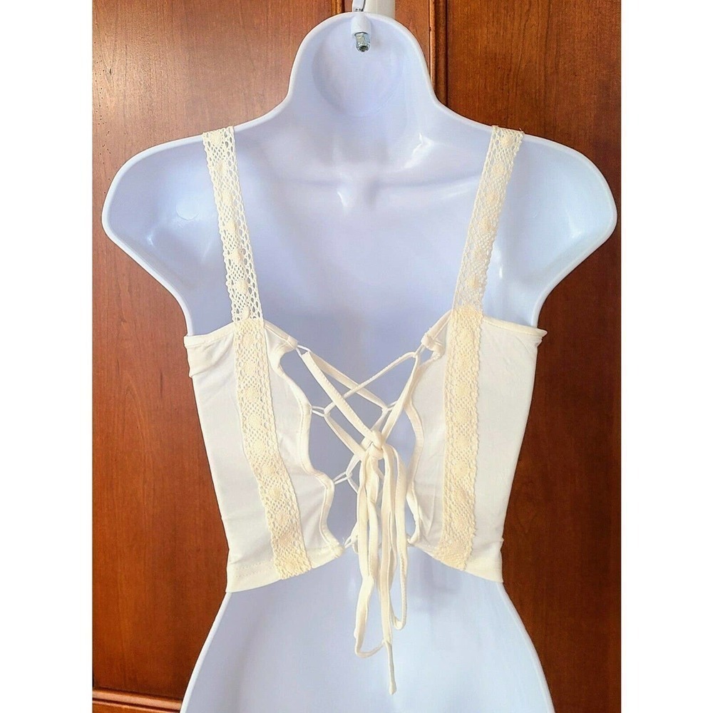 POL Cropped Cream Crop Cami Tank Top Lace Up Back - Size Large - NEW - Picture 10 of 11